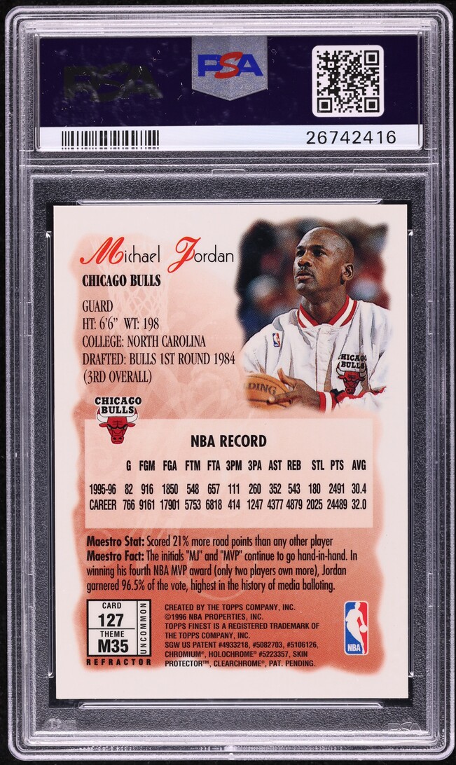 1996 Finest Refractor Michael Jordan #127 PSA 10 GEM MINT