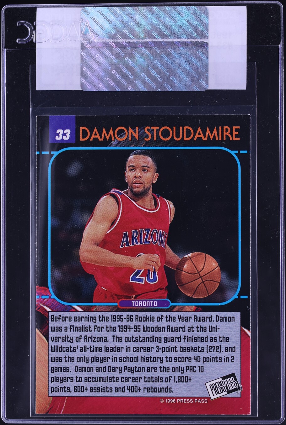 1996 Press Pass Damon Stoudamire #33 CGC AUTH