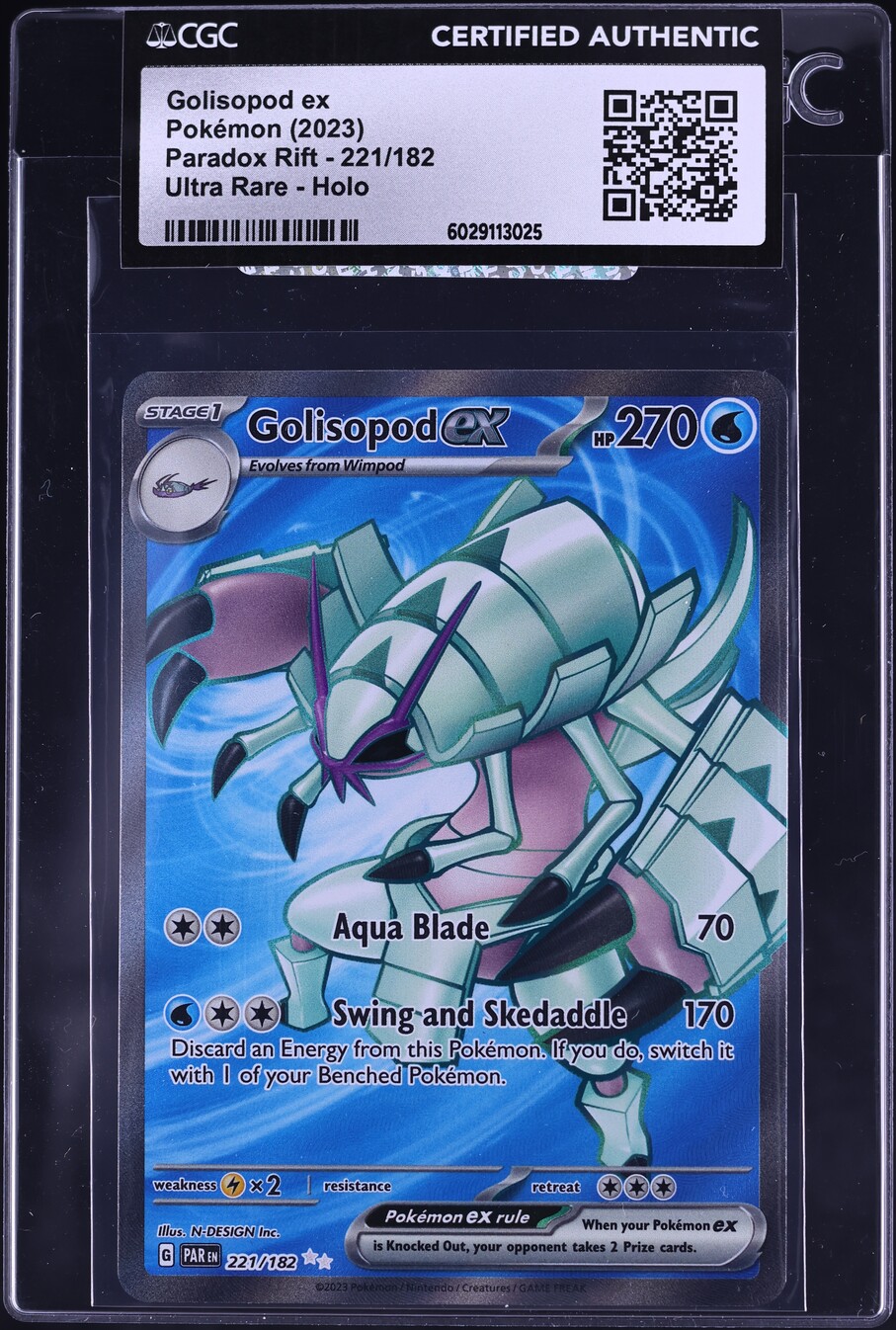 2023 Pokemon Sword & Shield Paradox Rift Full Art Golisopod ex #221 CGC AUTH