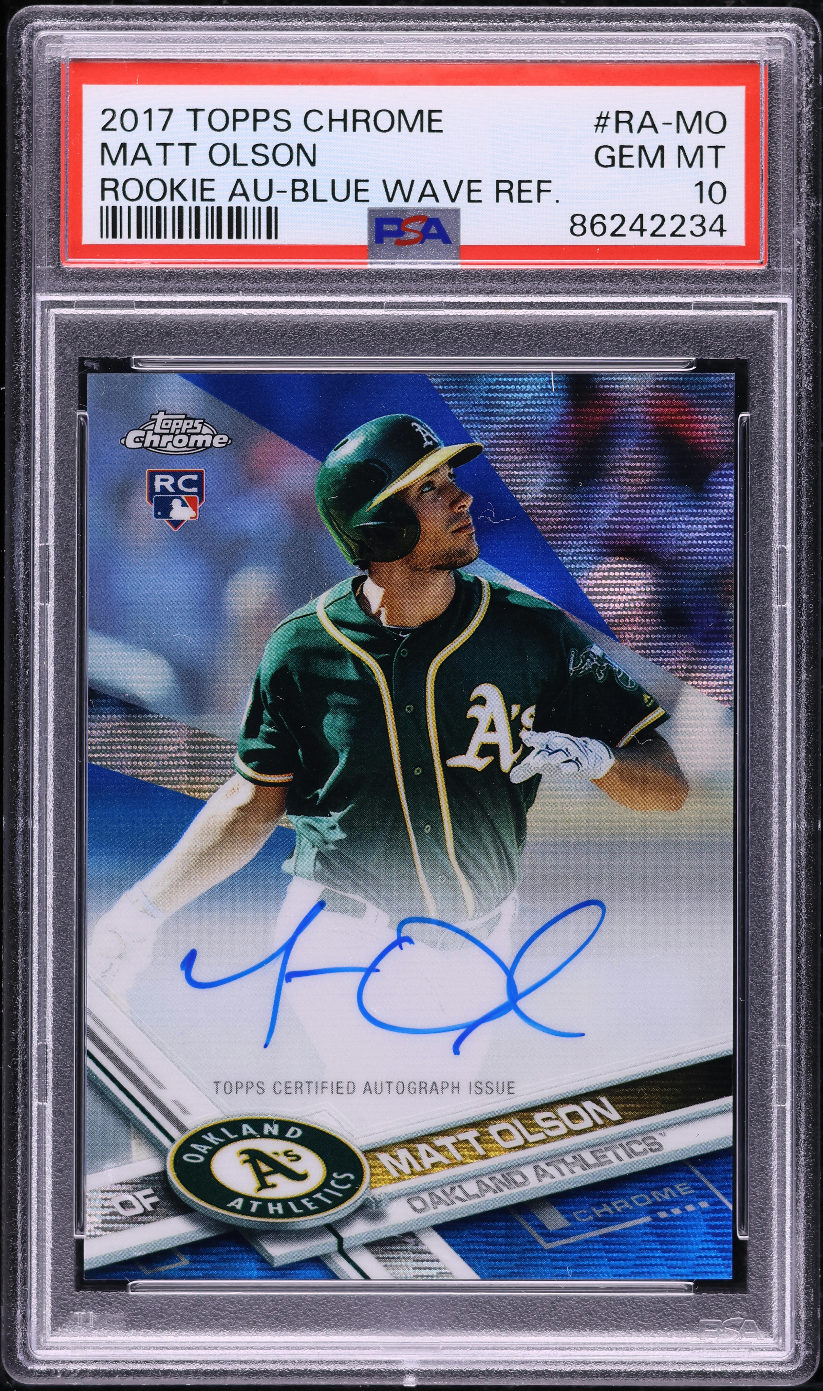 2017 Topps Chrome Blue Wave Refractor Matt Olson ROOKIE AUTO /75