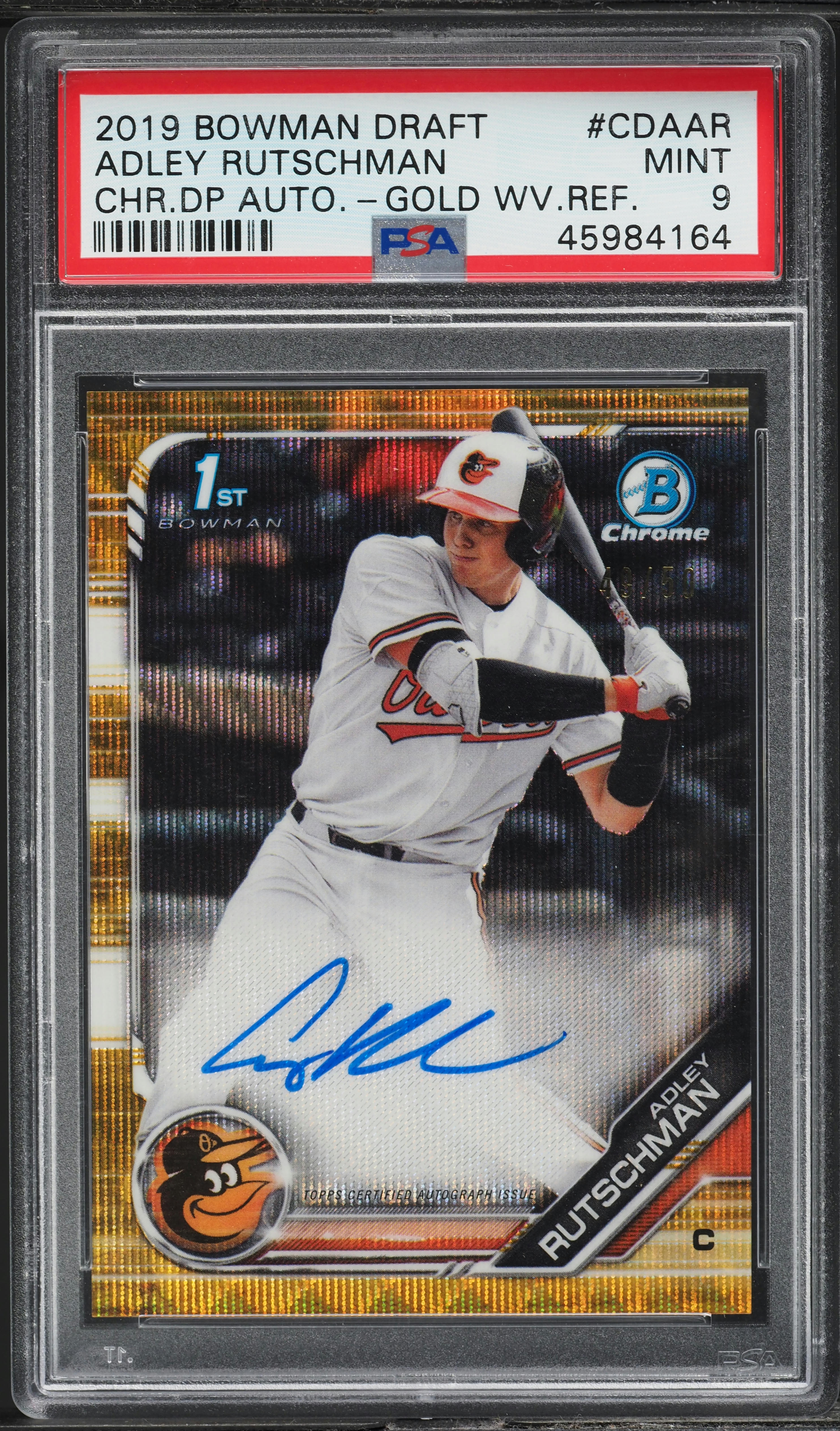 2019 Bowman Chrome Gold Wave Adley Rutschman PROSPECT AUTO /50