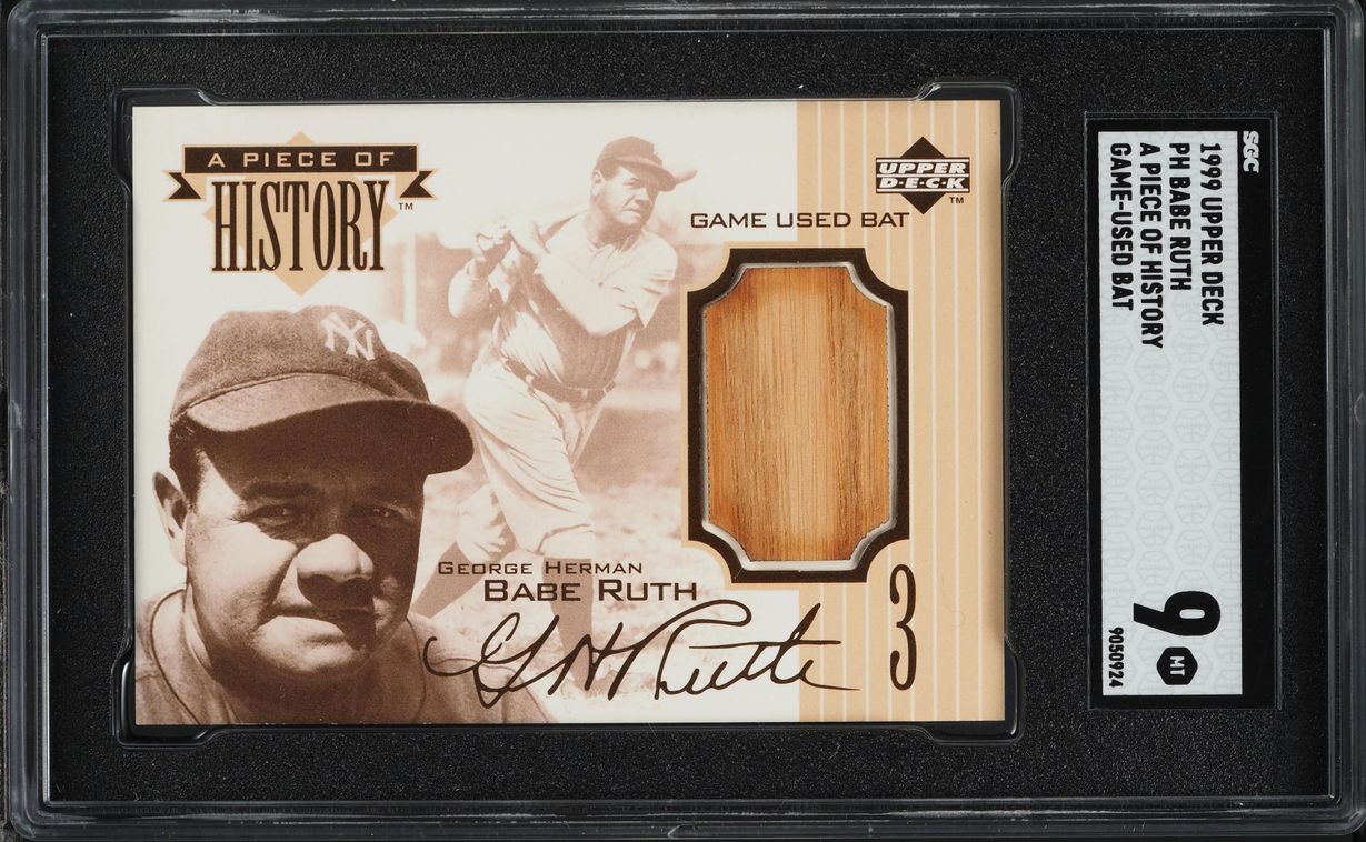 1999 Upper Deck A Piece Of History Game-Used Bat Babe Ruth PATCH #PH SGC 9 MINT