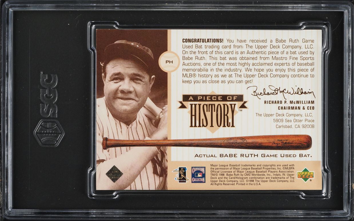 1999 Upper Deck A Piece Of History Game-Used Bat Babe Ruth PATCH #PH SGC 9 MINT