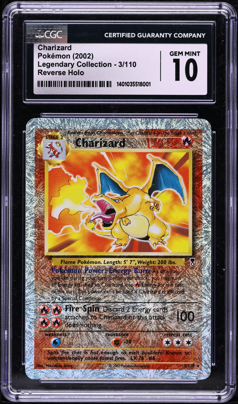 2002 Pokemon Legendary Collection Reverse Holo Charizard #3 CGC 10 GEM MINT