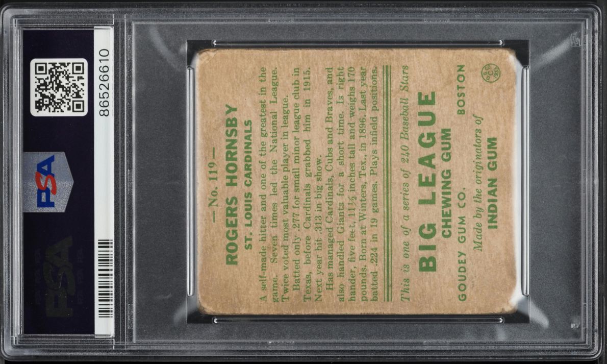 1933 Goudey Rogers Hornsby #119 PSA 2 GD