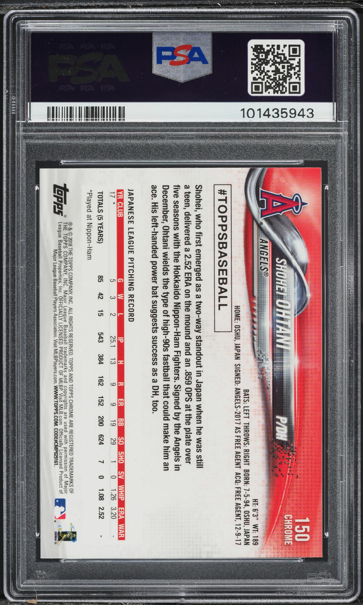 2018 Topps Chrome Pitching Shohei Ohtani ROOKIE #150 PSA 10 GEM MINT