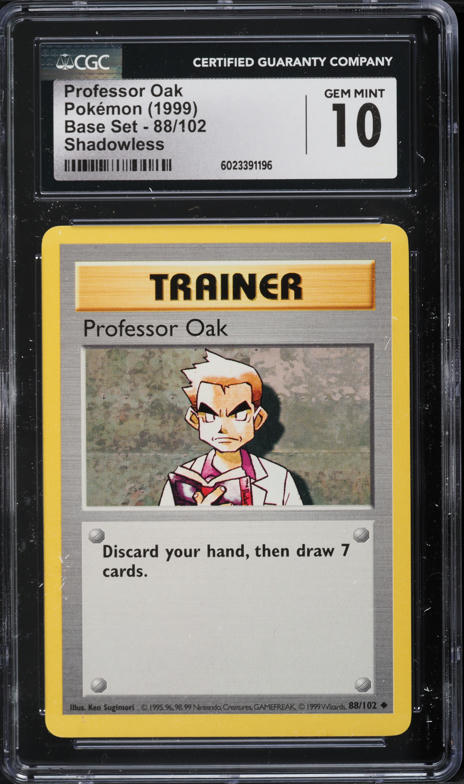 1999 Pokemon Base Set Shadowless Professor Oak #88 CGC 10 GEM MINT