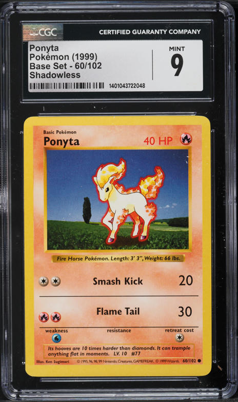 1999 Pokemon Base Set Shadowless Ponyta #60 CGC 9 MINT