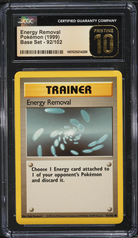 1999 pokemon energy cards value 1999 Pokemon Base Set Trainer Deck B Energy Removal #92 CGC 9 MINT on  Fanatics Collect