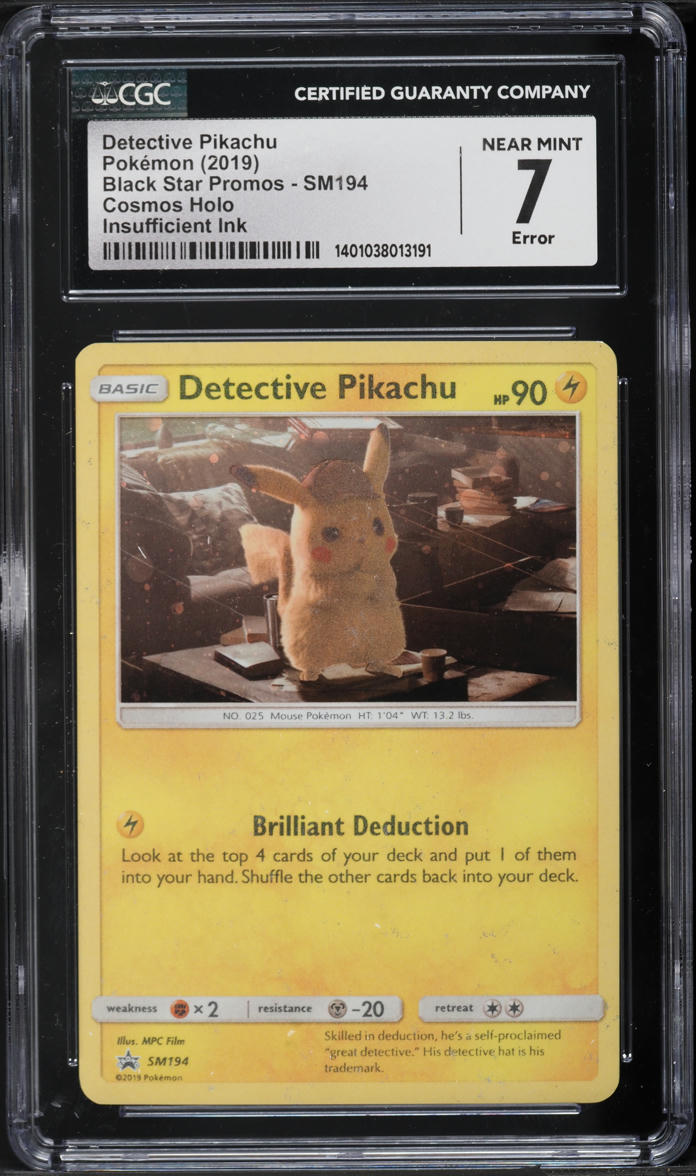 2019 Pokemon SM Promo Cosmos Holo Error Detective Pikachu #SM194 CGC 7 NRMT