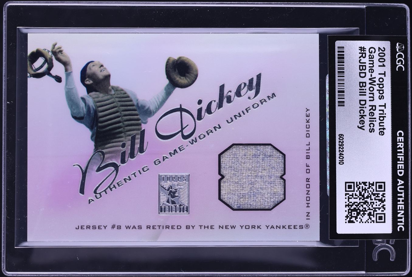 2001 Topps Tribute Game-Worn Bill Dickey PATCH #RJ-BD CGC AUTH