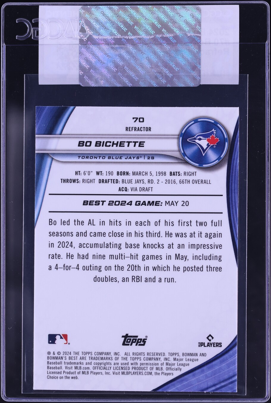 2024 Bowman's Best Refractor Bo Bichette #70 CGC AUTH