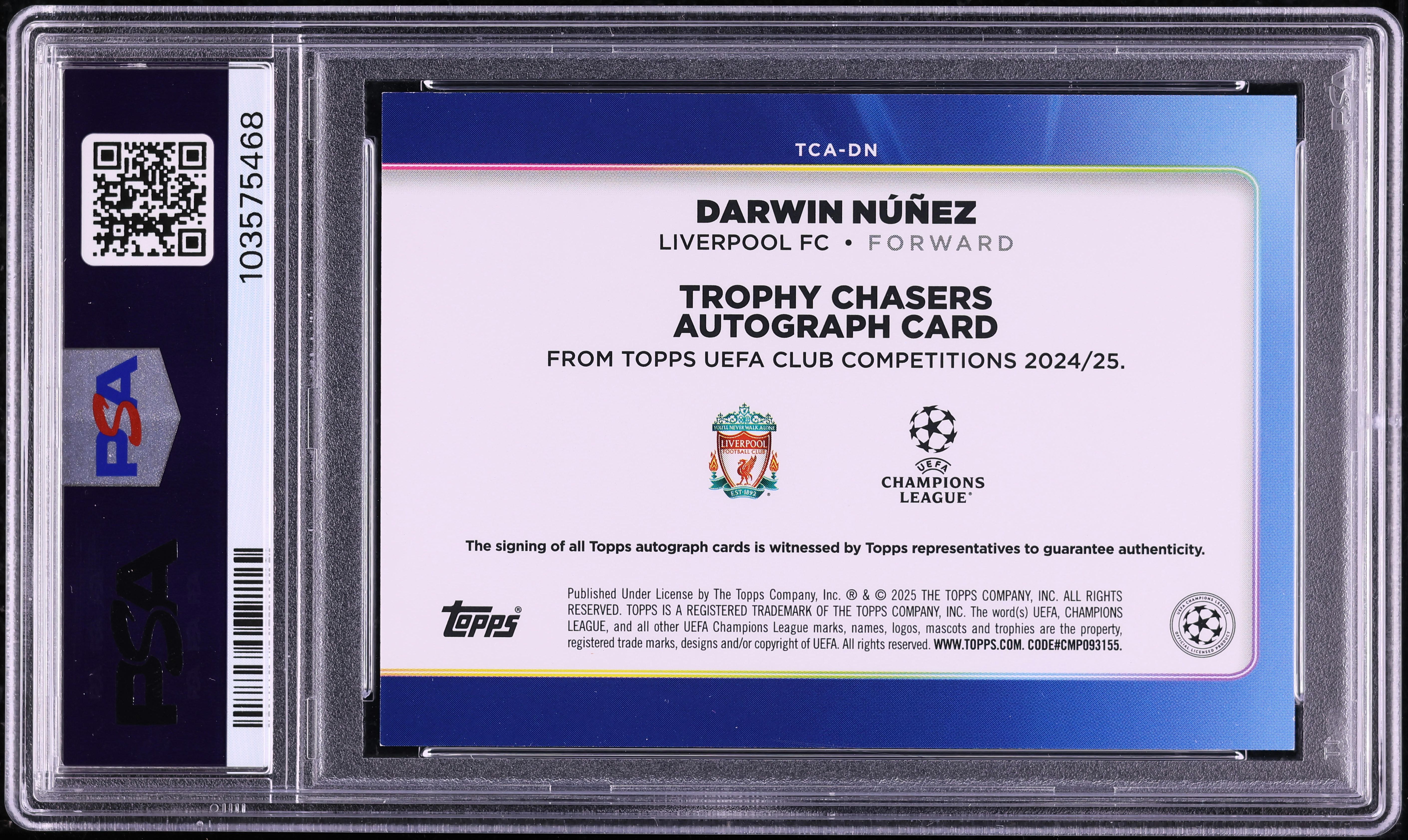 2024 Topps UEFA Club Competitions Trophy Chasers Darwin Nunez AUTO