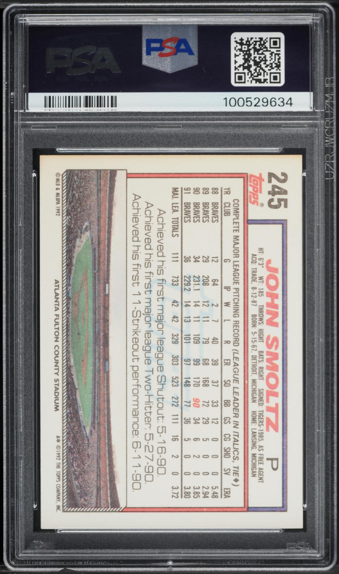 1992 Topps John Smoltz #245 PSA 9 MINT