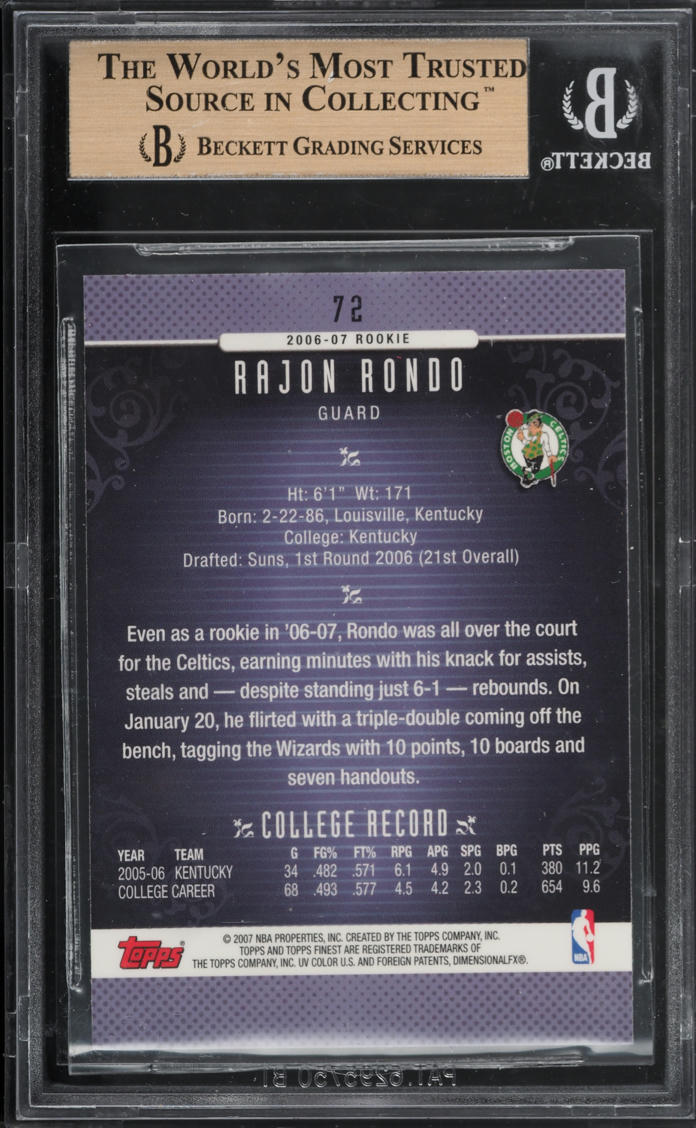 2006 Finest Rajon Rondo ROOKIE #72 BGS 9.5 GEM MINT