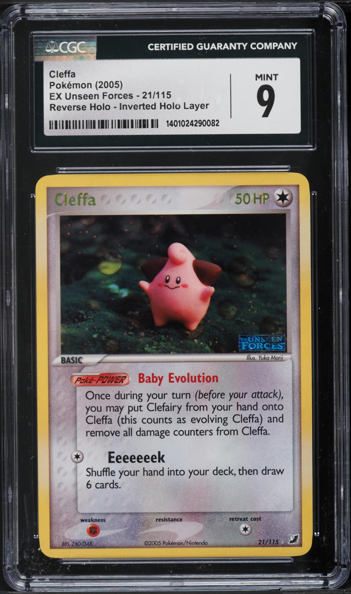 2005 Pokemon EX Unseen Forces Reverse Holo Inverted Holo Layer Cleffa #21 CGC 9