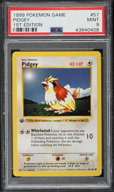 1999 Pokemon Base Set Shadowless 1st Edition Pidgey #57 PSA 9 MINT
