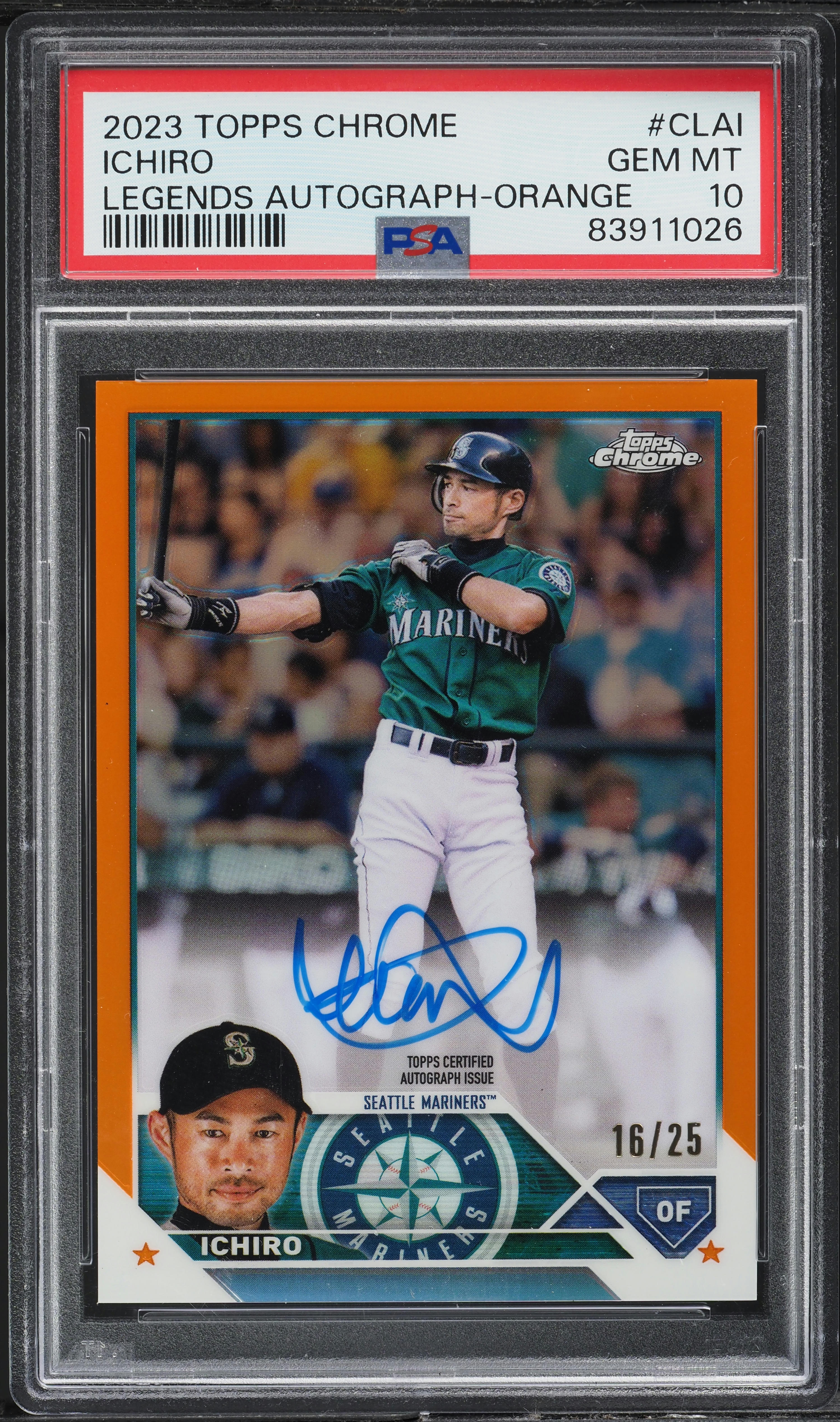2023 Topps Chrome Legends Orange Refractor Ichiro Suzuki AUTO /25