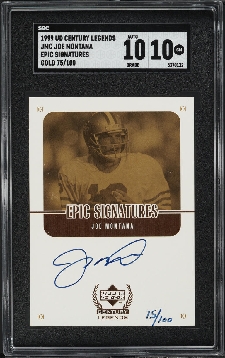 1999 Upper Deck Century Legends Epic Gold Joe Montana AUTO /100 #JMC SGC 10