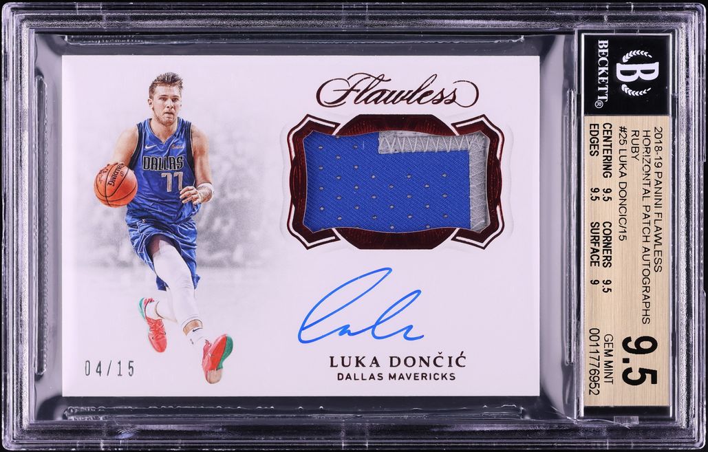 2018 Panini Flawless Horizontal Ruby Luka Doncic ROOKIE PATCH AUTO /15 #25 BGS 9.5 GEM MINT