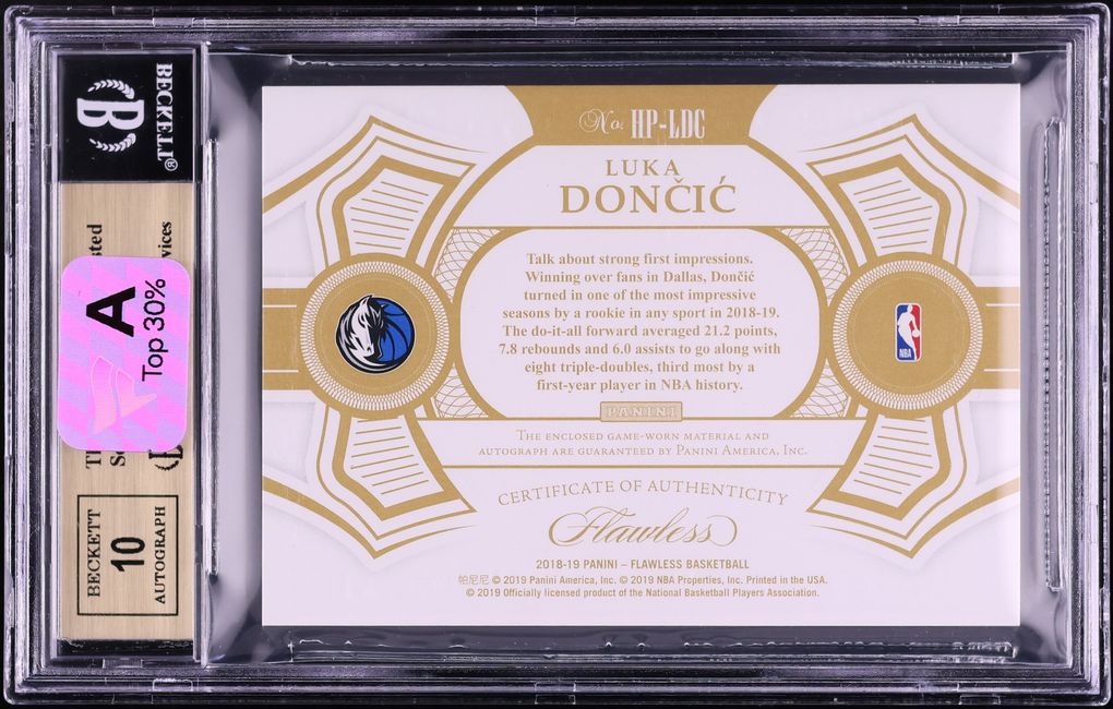 2018 Panini Flawless Horizontal Ruby Luka Doncic ROOKIE PATCH AUTO /15 #25 BGS 9.5 GEM MINT