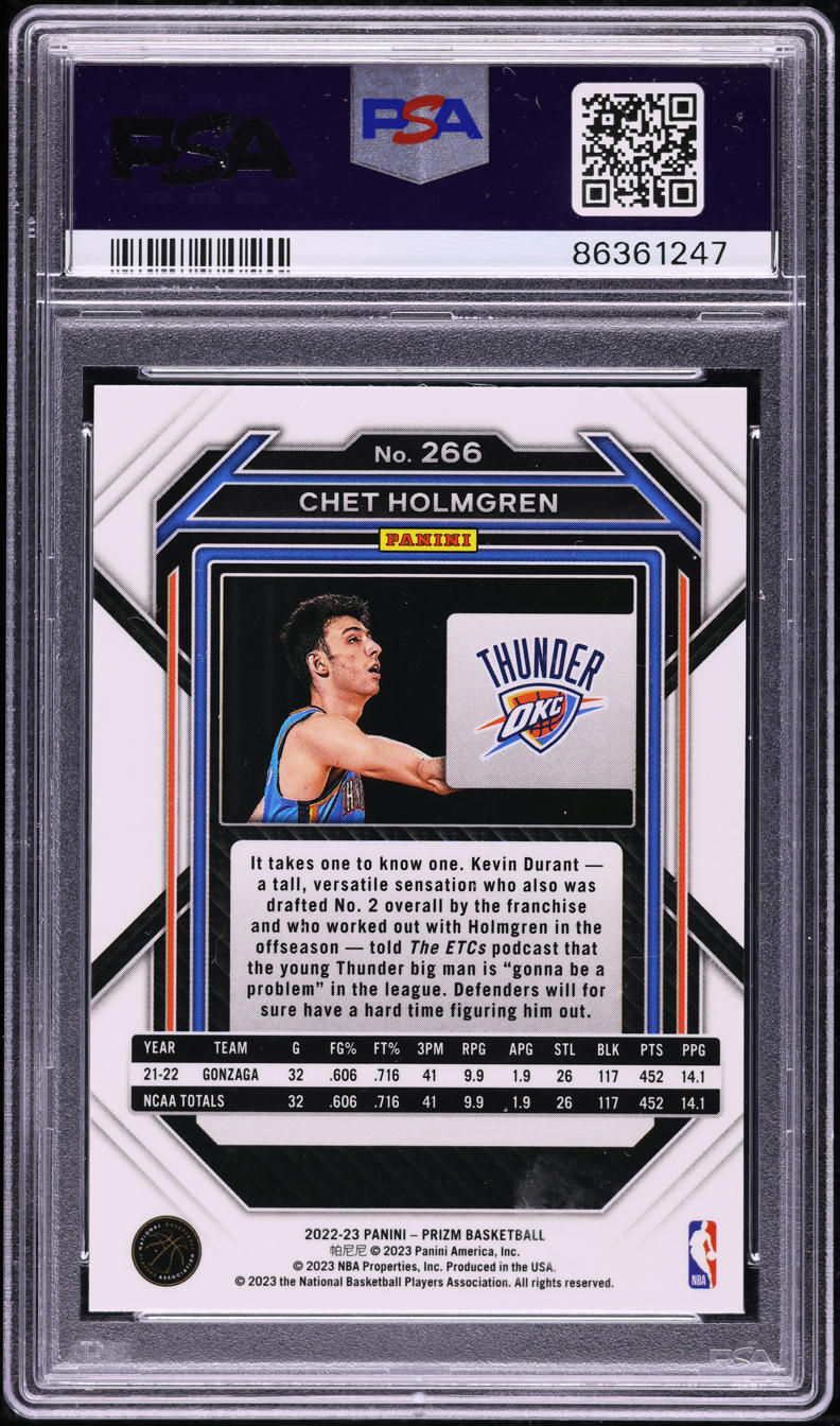 2022 Panini Prizm Chet Holmgren ROOKIE #266 PSA 8 NM-MT