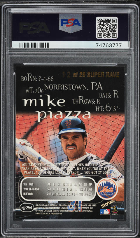 ミュージック '99 Fleer Brilliants Pulsars Mike Piazza 1999 Skybox Thunder Super Rave Mike Piazza /25 #254 PSA 5 EX on