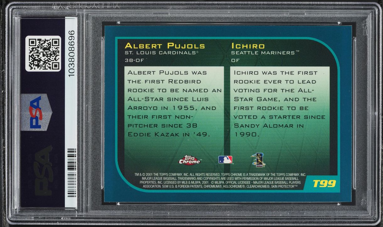 2001 Topps Chrome Traded Ichiro Suzuki & Albert Pujols ROOKIE #T99 PSA 9 MINT