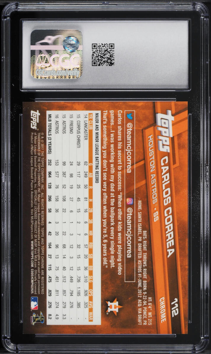 2017 Topps Chrome Negative Refractor Carlos Correa #112 CGC 10 GEM MINT