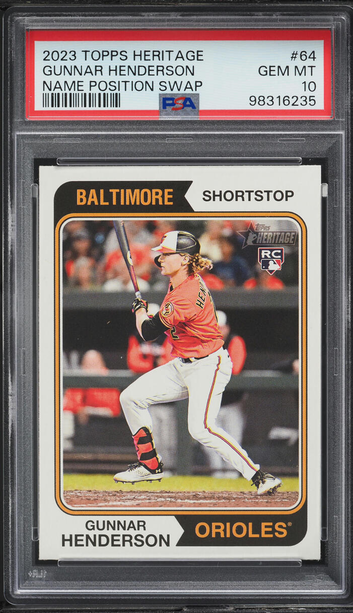 2023 Topps Heritage Name Position Swap Gunnar Henderson ROOKIE #64 PSA 10 GEM