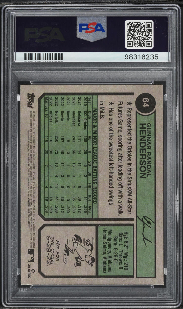 2023 Topps Heritage Name Position Swap Gunnar Henderson ROOKIE #64 PSA 10 GEM