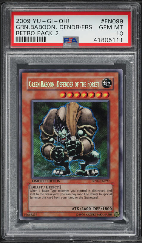 2009 Yu-Gi-Oh! Retro Pack Green Baboon, Defender Of The Forest RP02-EN099  PSA 10 on Fanatics Collect