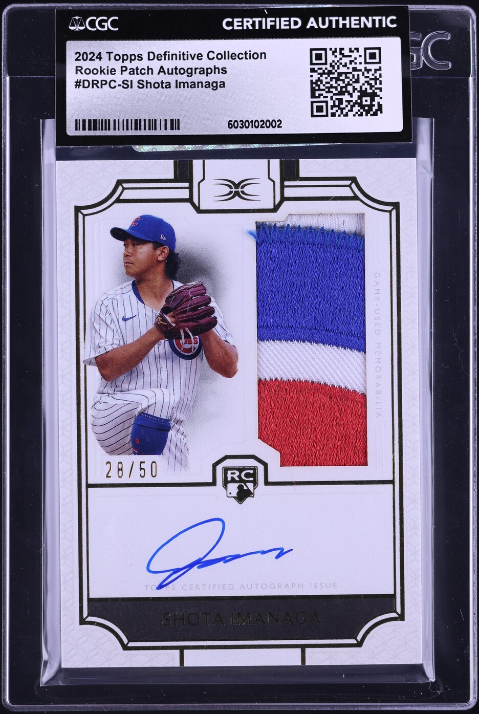 2024 Topps Definitive Collection Shota Imanaga ROOKIE PATCH AUTO /50 CGC AUTH