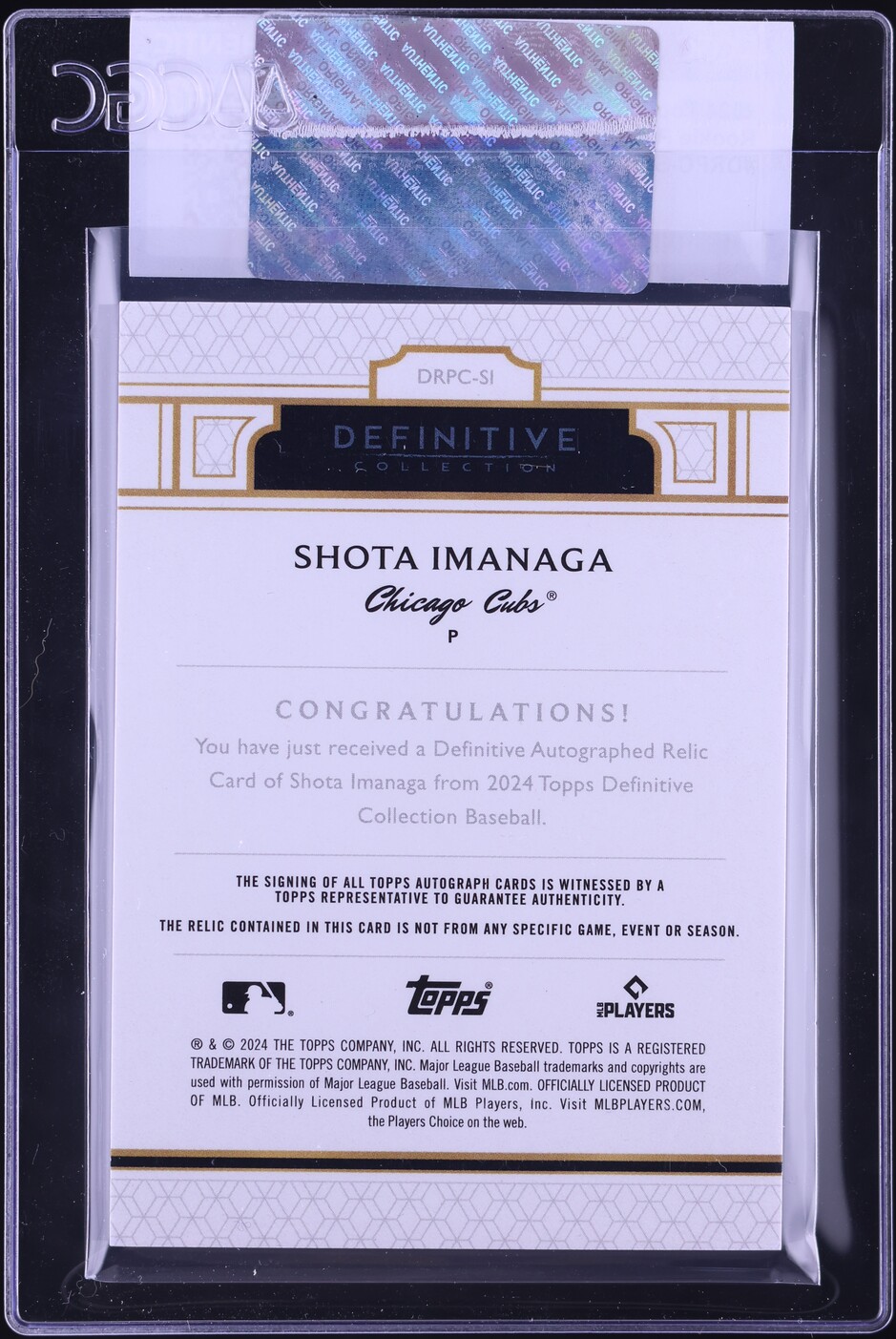 2024 Topps Definitive Collection Shota Imanaga ROOKIE PATCH AUTO /50 CGC AUTH