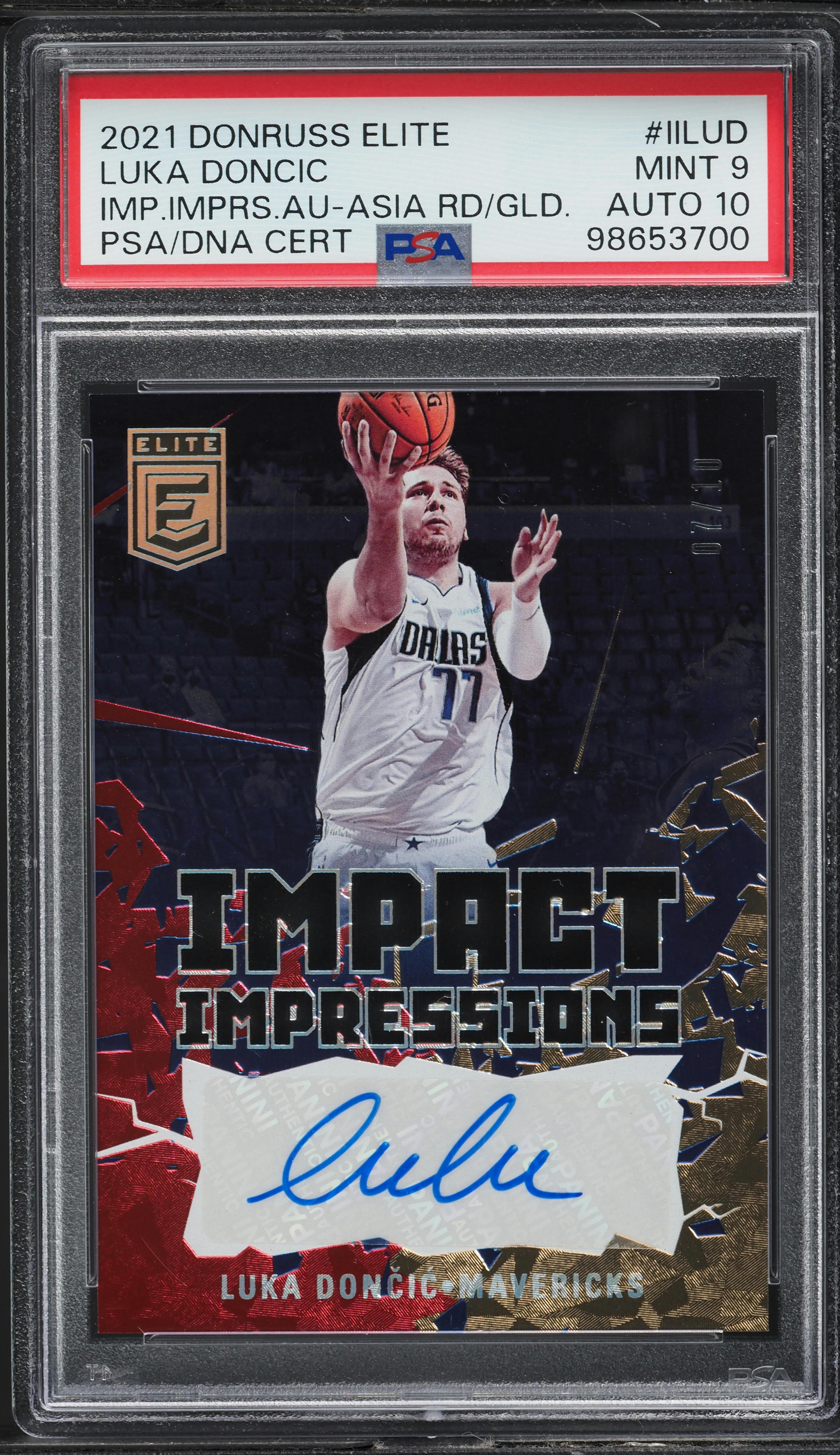2021 Donruss Elite Impact Red Gold Luka Doncic AUTO DNA 10 /10 #II 