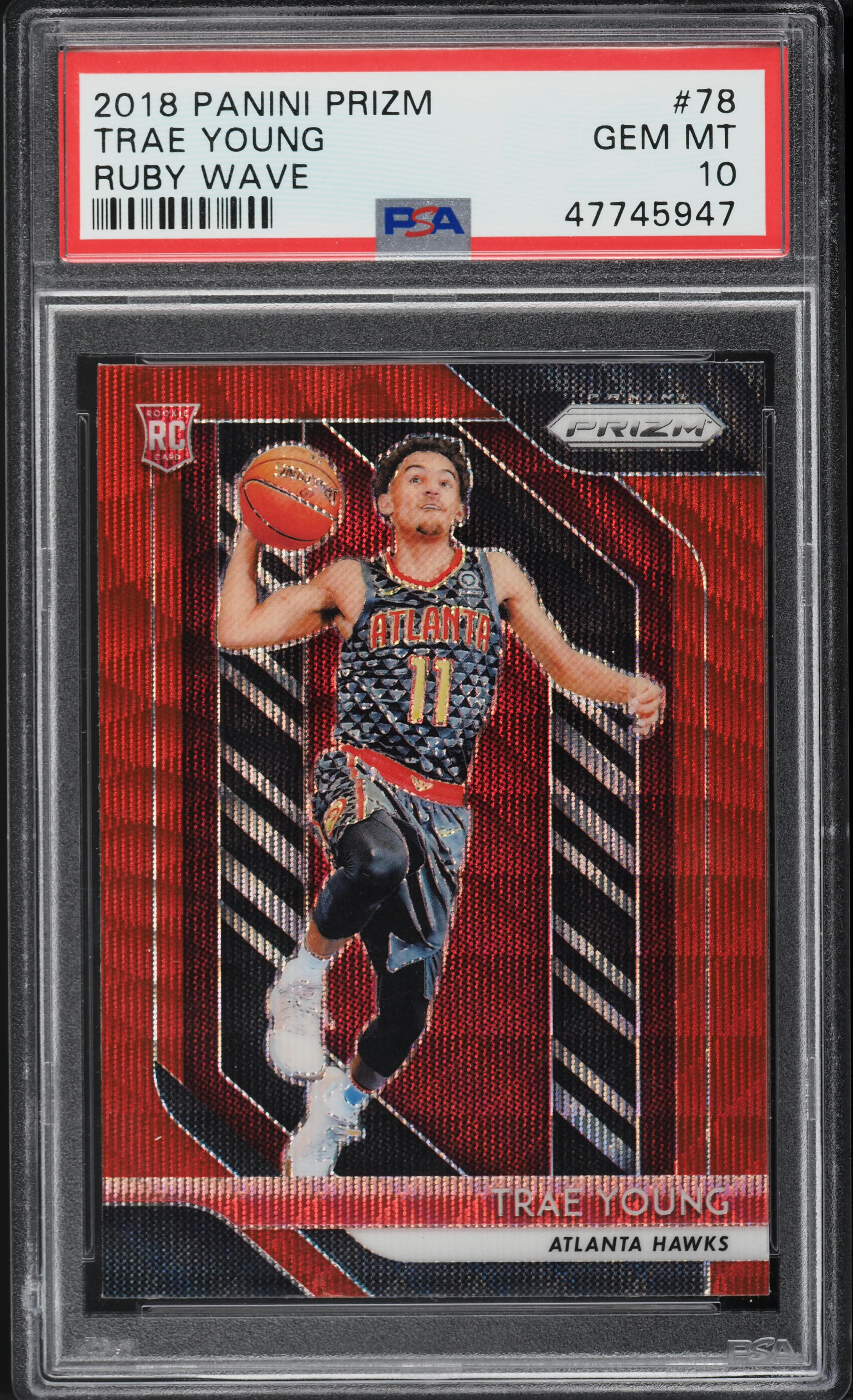 2018 Panini Prizm Ruby Wave Trae Young ROOKIE #78 PSA 10 GEM MINT