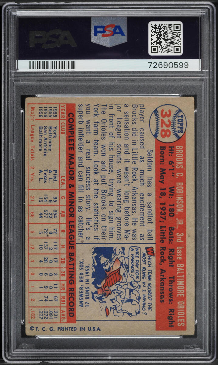 1957 Topps Brooks Robinson ROOKIE #328 PSA 3 VG