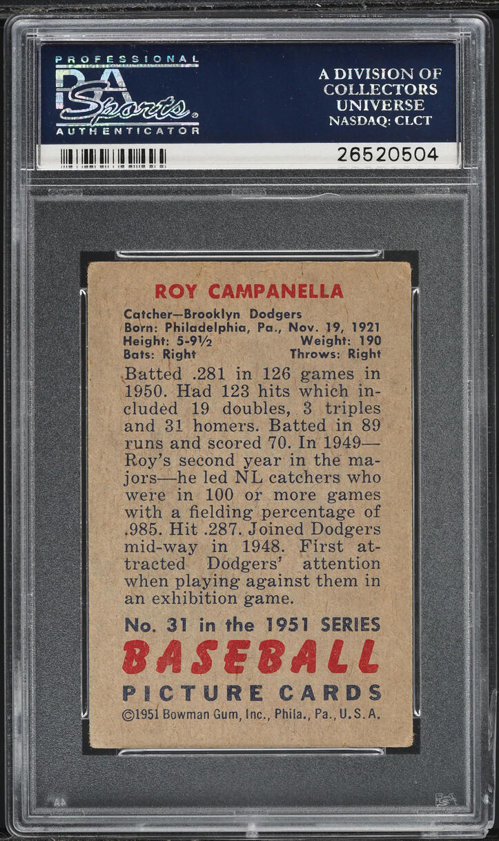 1951 Bowman Roy Campanella #31 PSA 3 VG
