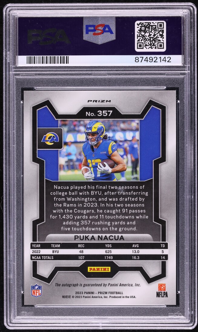2023 Panini Prizm Puka Nacua ROOKIE AUTO #357 PSA 9 MINT