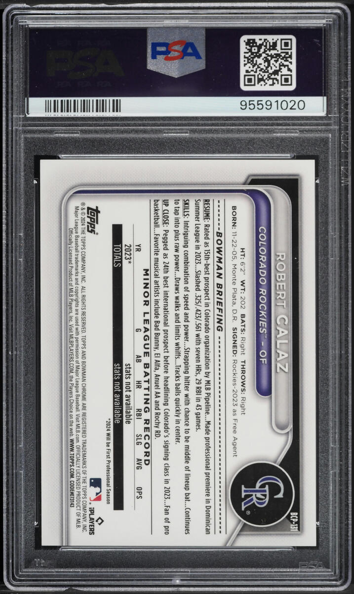 2024 Bowman Sapphire Edition Chrome Red Robert Calaz /5 #BCP131 PSA 10 GEM MINT