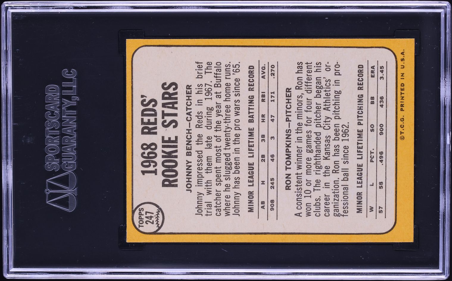 1968 Topps Johnny Bench ROOKIE #247 SGC 9 MINT