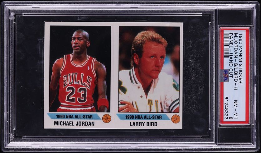 1990 Panini Sticker Panel Michael Jordan & Larry Bird #GH PSA 8 NM-MT