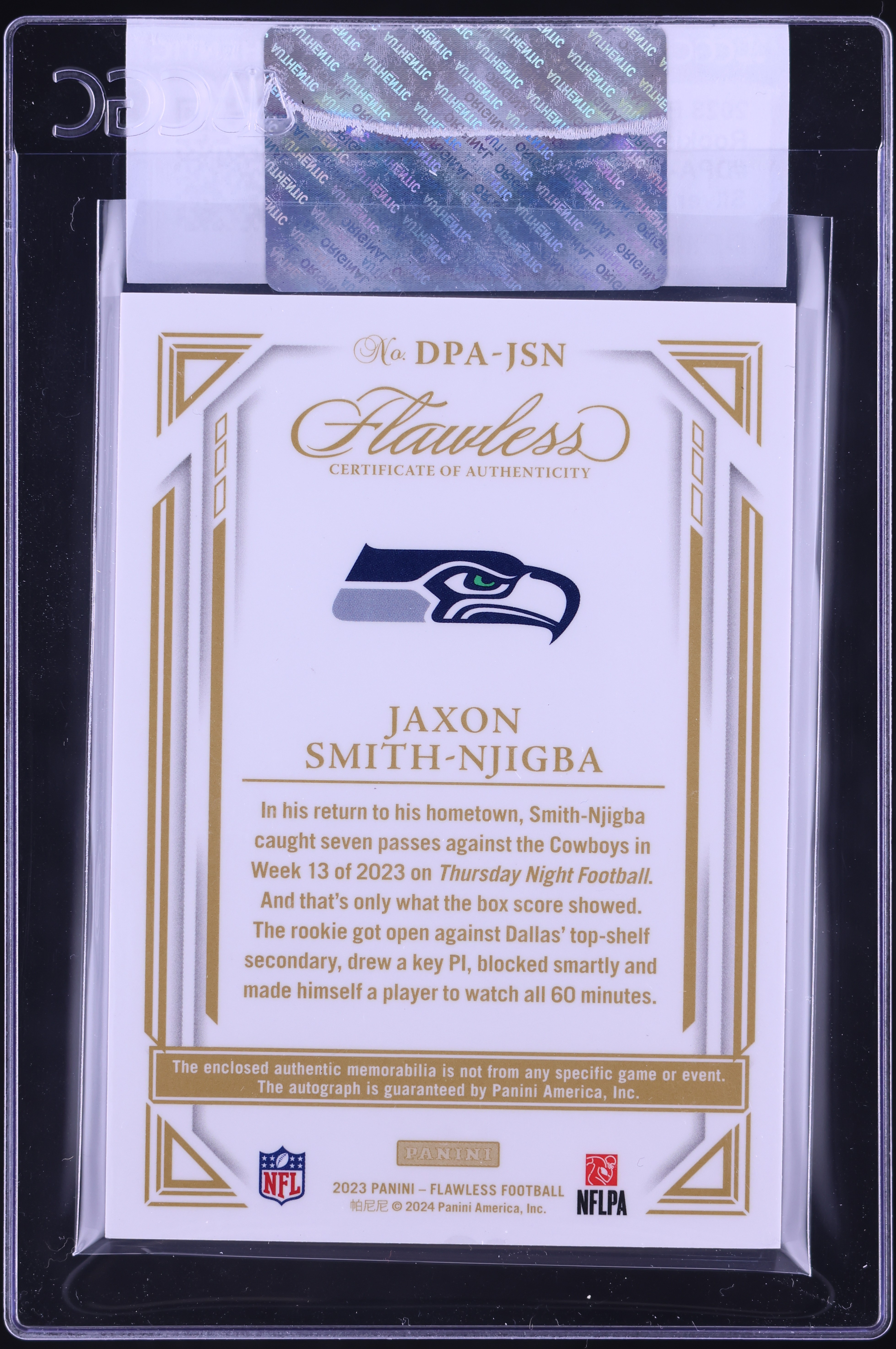 2023 Panini Flawless Silver Jaxon Smith-Njigba ROOKIE PATCH AUTO