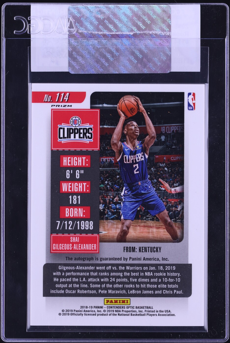 2018 Panini Contenders Optic Ticket Shai Gilgeous-Alexander RC AUTO CGC AUTH