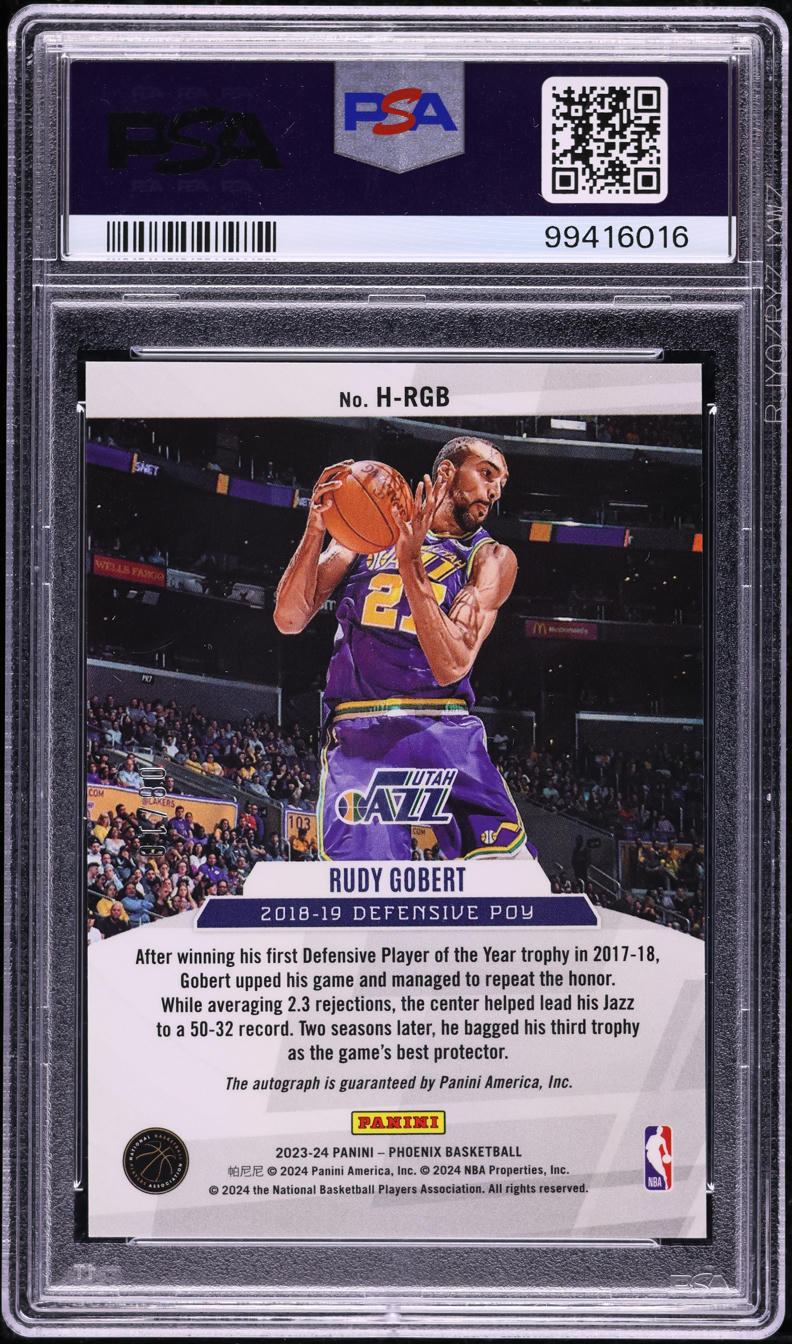 2023 Panini Phoenix Honored  Gold Rudy Gobert AUTO #HRGB PSA 10 GEM MINT