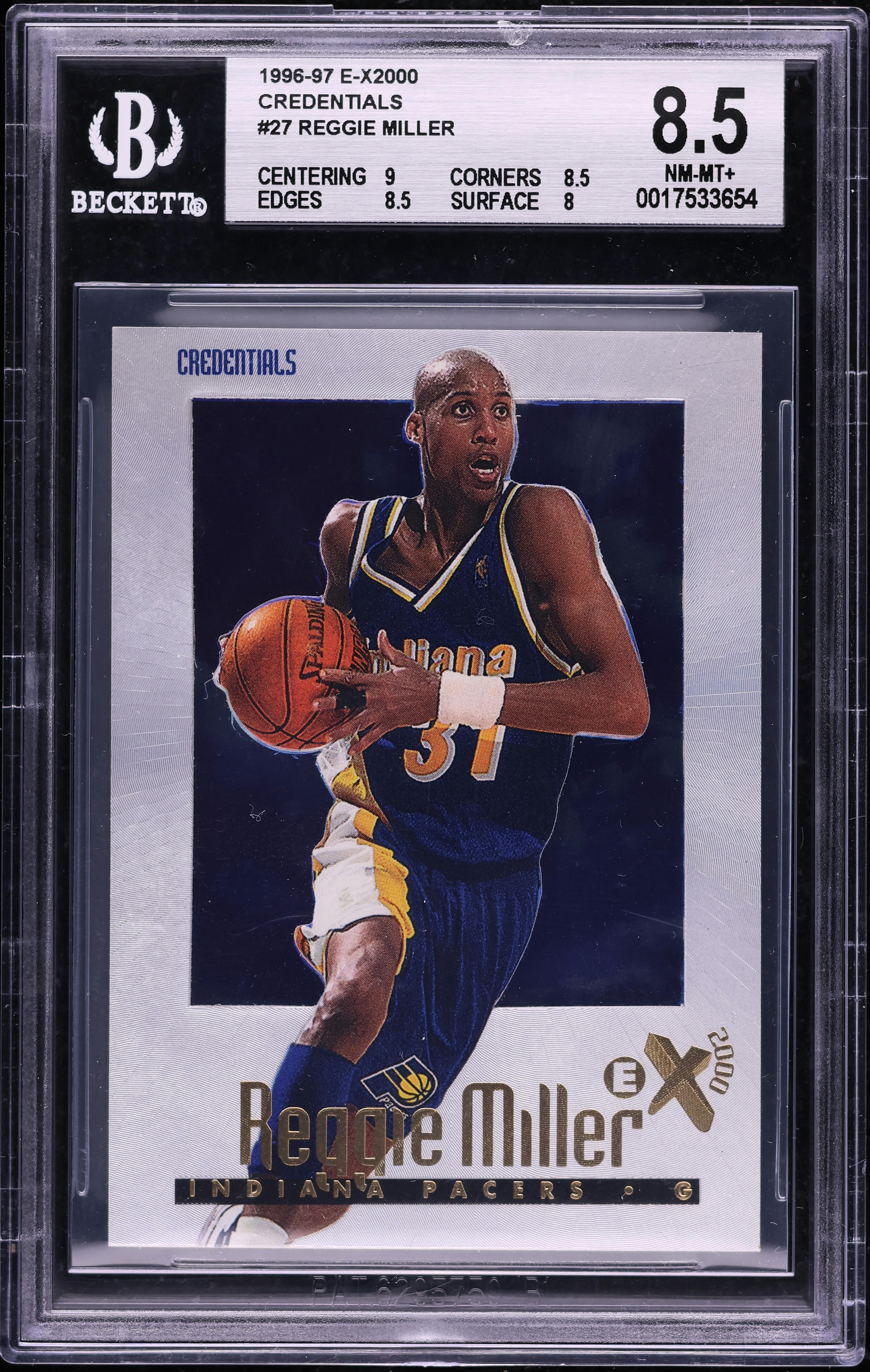 1996 Skybox E-X2000 Credentials Reggie Miller /499 #27 BGS 8.5 NM 