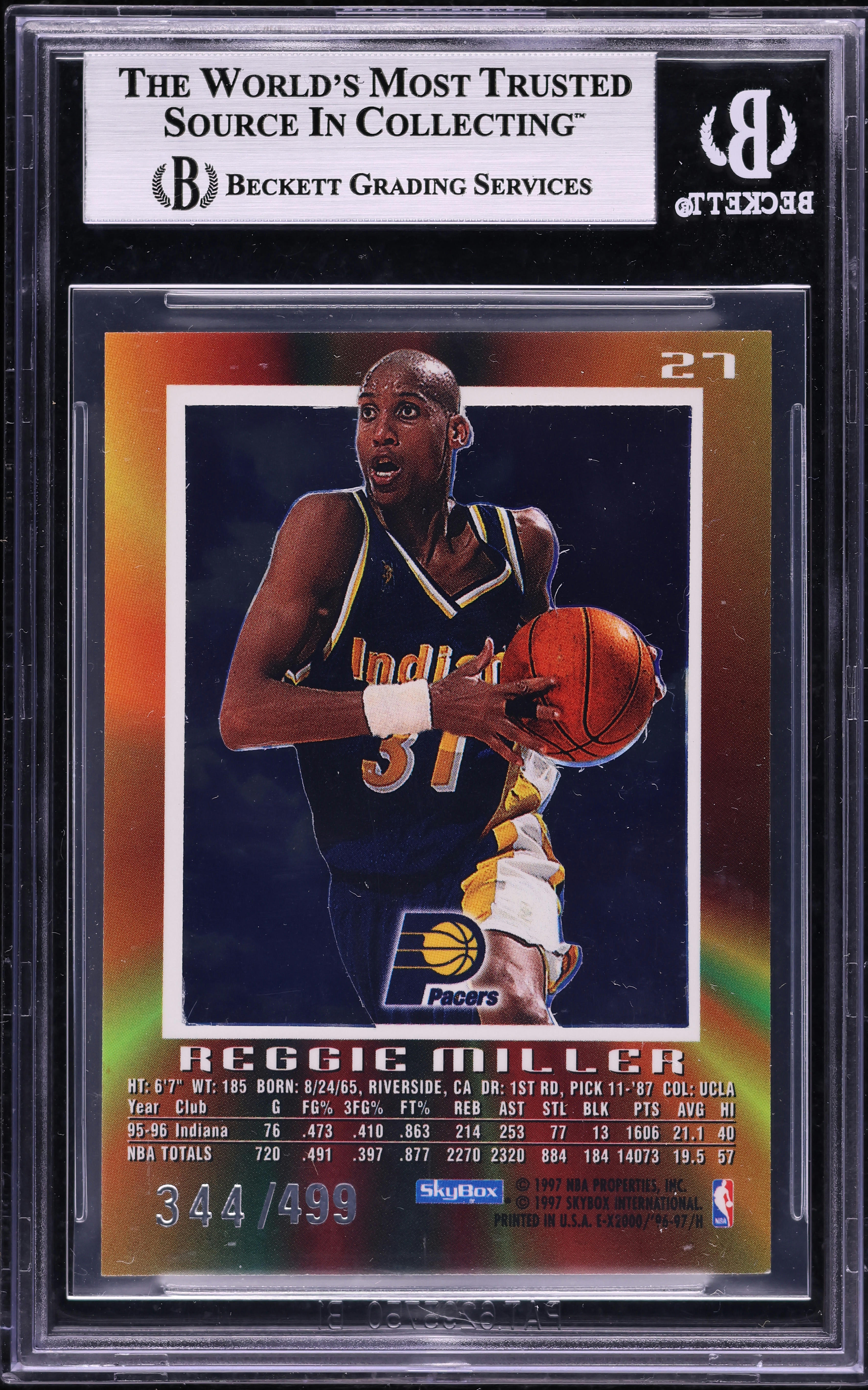 1996 Skybox E-X2000 Credentials Reggie Miller /499 #27 BGS 8.5 NM 