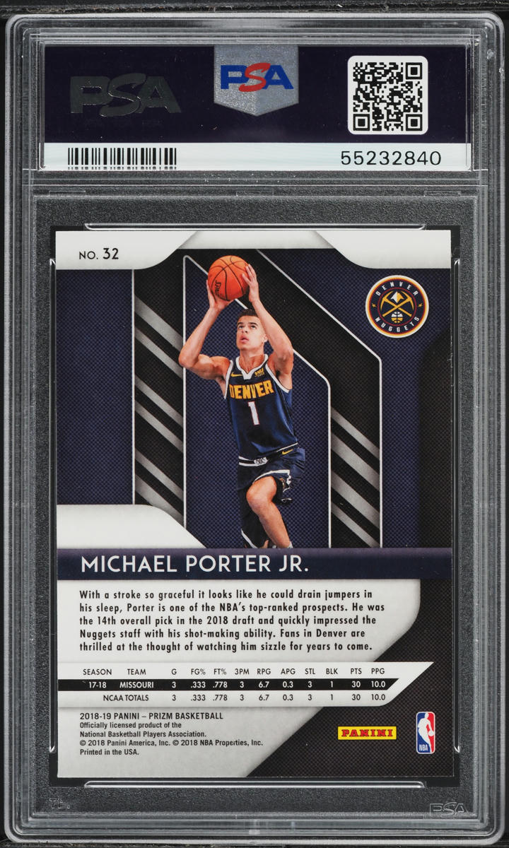 2018 Panini Prizm Michael Porter Jr. ROOKIE #32 PSA 10 GEM MINT on