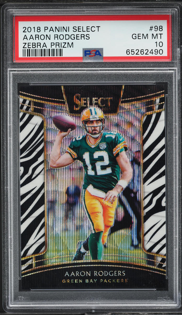 2018 Select Concourse Zebra Prizm Aaron Rodgers #98 PSA 10 GEM MINT