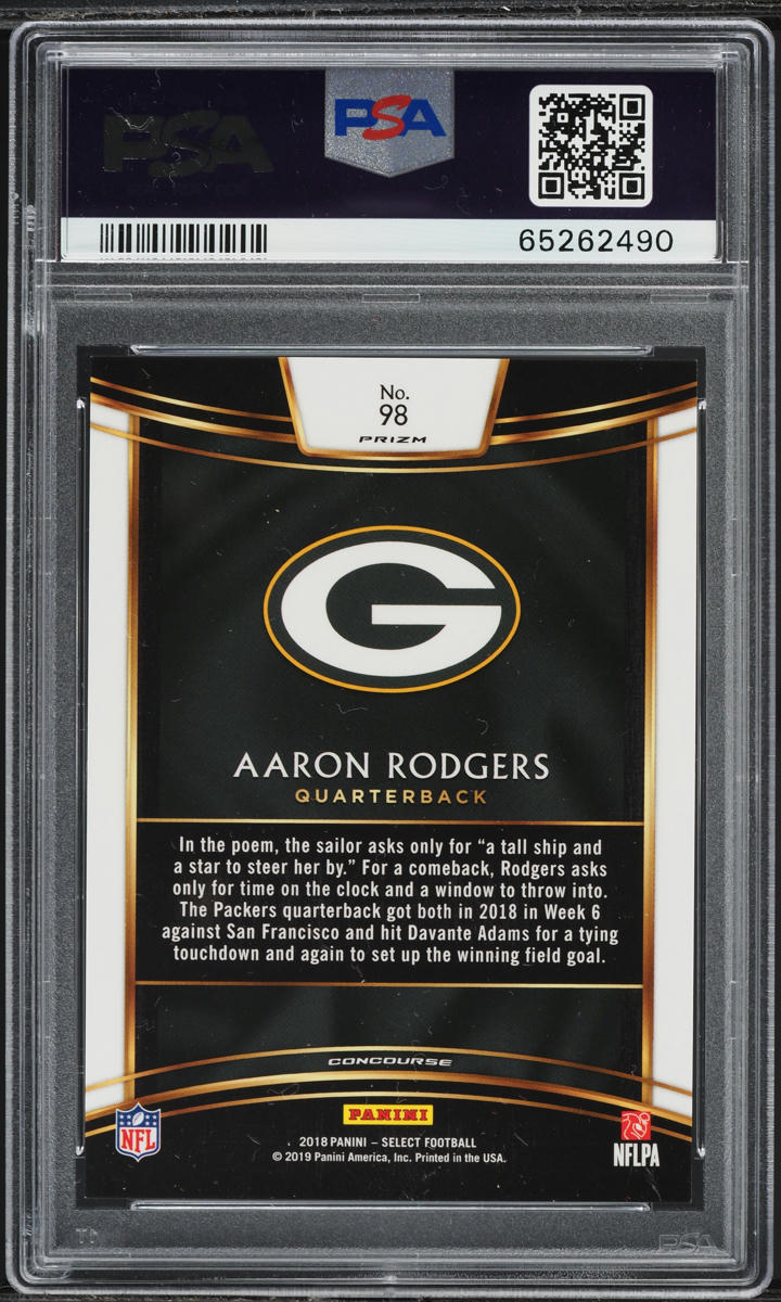 2018 Select Concourse Zebra Prizm Aaron Rodgers #98 PSA 10 GEM MINT